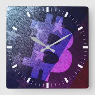 Bitcoin Amerika ₿ (Neon) Quadratische Wanduhr