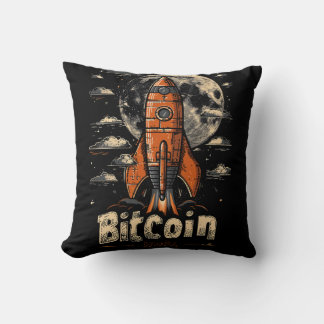 Bitcoin and Rocket to the Moon Crypto Design Kissen