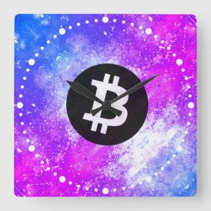 Bitcoin Aquarell (Stil 2 - Miami) Quadratische Wanduhr