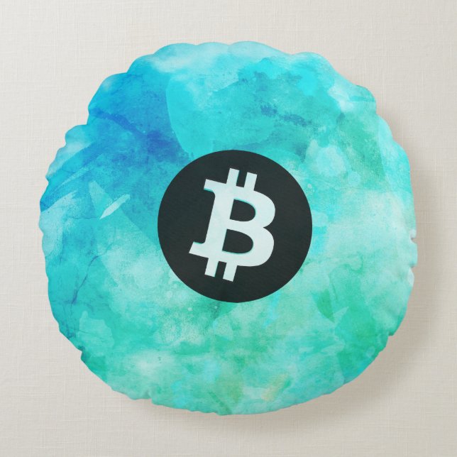 Bitcoin Aquarell (Stil 3 - Strandleben) Rundes Kissen (Vorderseite)
