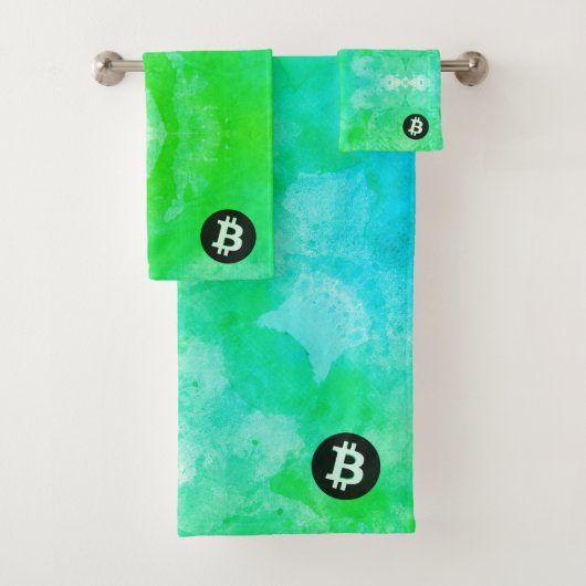 Bitcoin Aquarell (Stil $ - Green Day) Badhandtuch Set (Insitu)