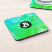 Bitcoin Aquarell (Stil $ - Green Day) Getränkeuntersetzer (Linke Seite)