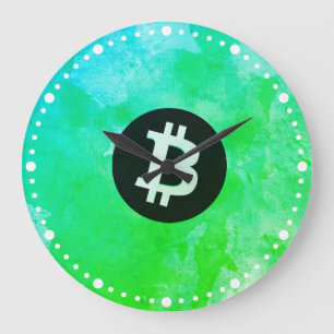 Bitcoin Aquarell (Stil $ - Green Day) Große Wanduhr