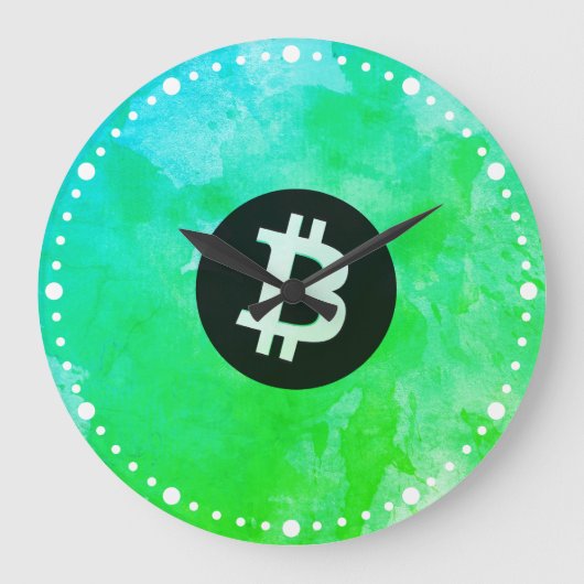 Bitcoin Aquarell (Stil $ - Green Day) Große Wanduhr (Vorderseite)