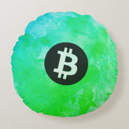 Bitcoin Aquarell (Stil $ - Green Day) Rundes Kissen
