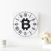 Bitcoin B Bold Roman Numeral Wall Clock Quadratische Wanduhr (Zuhause)