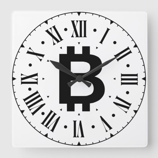 Bitcoin B Bold Roman Numeral Wall Clock Quadratische Wanduhr (Vorderseite)