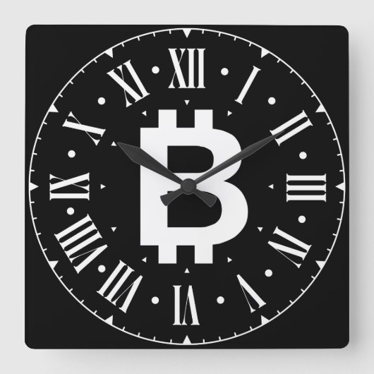 Bitcoin B Cool Roman Numeral Wall Clock Quadratische Wanduhr (Vorderseite)