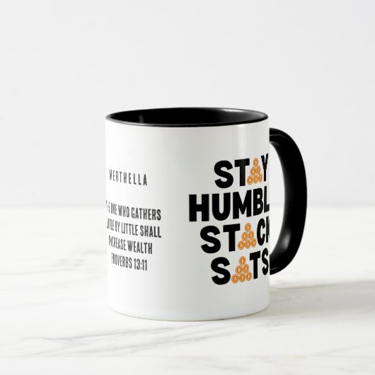 Bitcoin BLEIBE HUMBLE STACK SATS Christlicher Kryp Tasse (VorderseiteRechts)