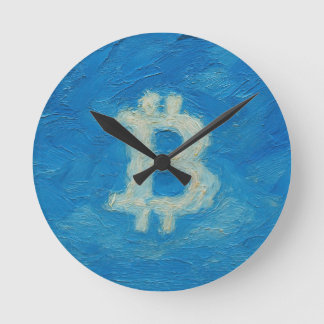 Bitcoin Blue Sky (Oil, Style: 2) Runde Wanduhr