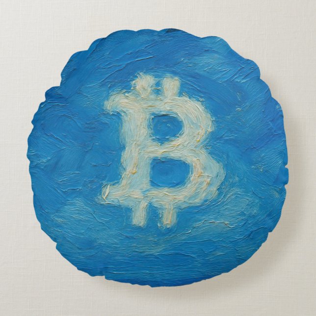 Bitcoin Blue Sky (Oil, Style: 2) Rundes Kissen (Vorderseite)