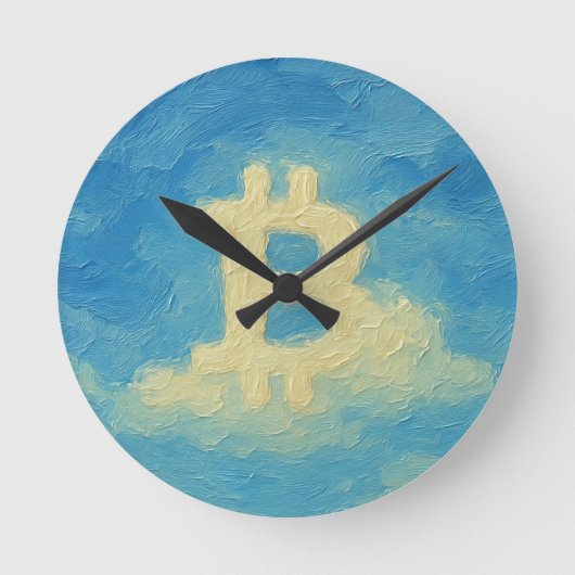 Bitcoin Blue Sky (Oil, Style: 4) Runde Wanduhr (Vorderseite)