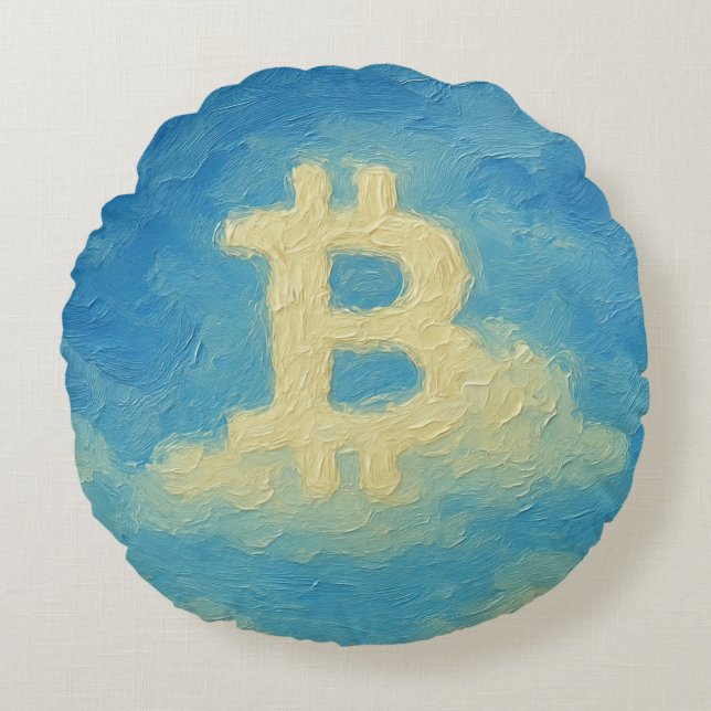 Bitcoin Blue Sky (Oil, Style: 4) Rundes Kissen (Vorderseite)