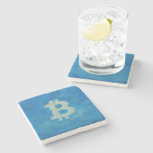 Bitcoin Blue Sky (Öl, Stil: 2) Steinuntersetzer (Seitenansicht)