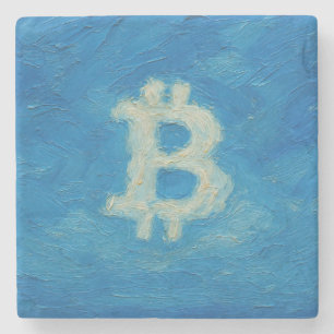 Bitcoin Blue Sky (Öl, Stil: 2) Steinuntersetzer