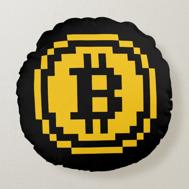 Bitcoin BTC 8-Bitrundes Wurfs-Kissen logo-| Rundes Kissen (Vorderseite)