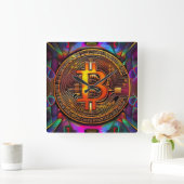 Bitcoin BTC Kryptowährung Art Quadratische Wanduhr (Zuhause)