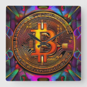 Bitcoin BTC Kryptowährung Art Quadratische Wanduhr (Vorderseite)