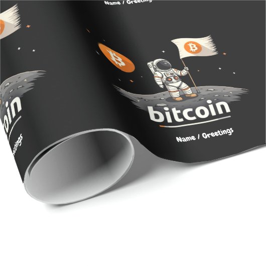 Bitcoin Crypto Moon Astronaut Design BTC Geschenkpapier (Rolleneckpunkt)