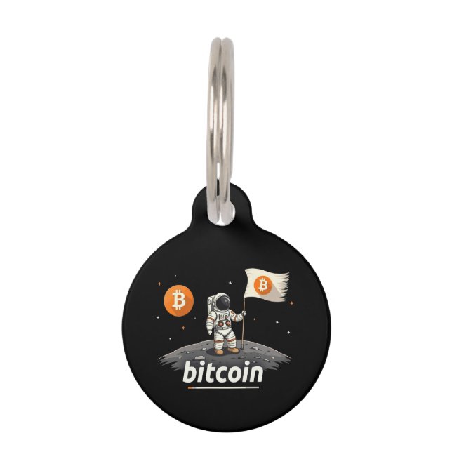 Bitcoin Crypto Moon Astronaut Design BTC Haustiermarke (Vorderseite)