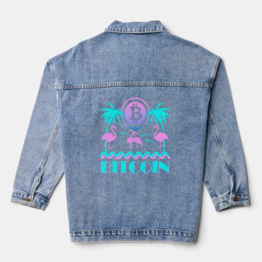 Bitcoin Crypto Retro 80er Flamingo Jeansjacke (Rückseite)