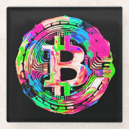 "Bitcoin Cypherpunk"-Ölgemälde Glasuntersetzer (Vorderseite)