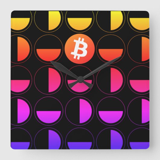 Bitcoin Designer Quadratische Wanduhr (Vorderseite)