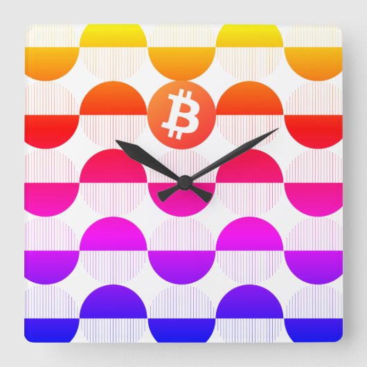 Bitcoin Designer Quadratische Wanduhr (Vorderseite)