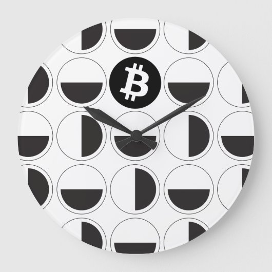Bitcoin Designer Schwarz & Weiß Große Wanduhr (Vorderseite)