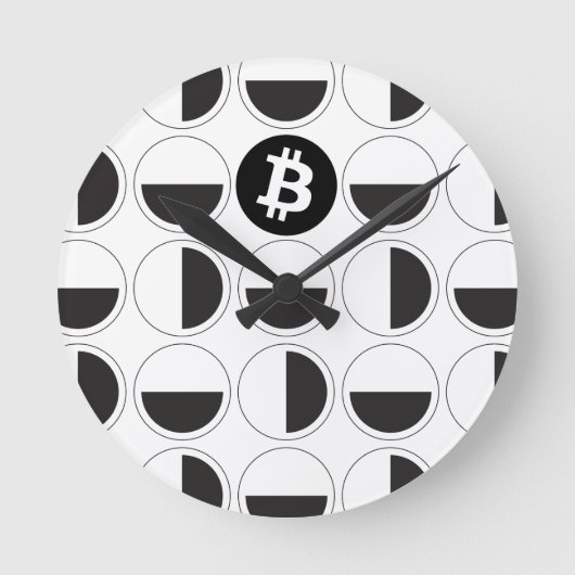 Bitcoin Designer Schwarz & Weiß Runde Wanduhr (Vorderseite)