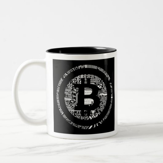 Bitcoin Detail in B&W Zweifarbige Tasse (Links)