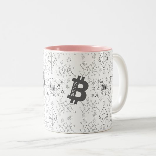 Bitcoin Digital Kryptowährung Weißes Schwarzes Mus Zweifarbige Tasse (VorderseiteRechts)