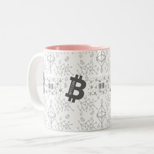 Bitcoin Digital Kryptowährung Weißes Schwarzes Mus Zweifarbige Tasse (Vorderseite Links)