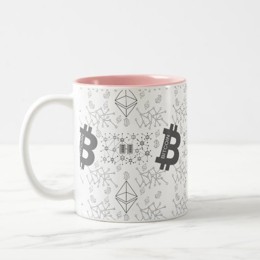 Bitcoin Digital Kryptowährung Weißes Schwarzes Mus Zweifarbige Tasse (Links)