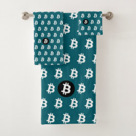 Bitcoin Dunkel Türkis Badhandtuch Set