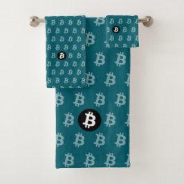 Bitcoin Dunkles Türkis (Stil 2) Badhandtuch Set