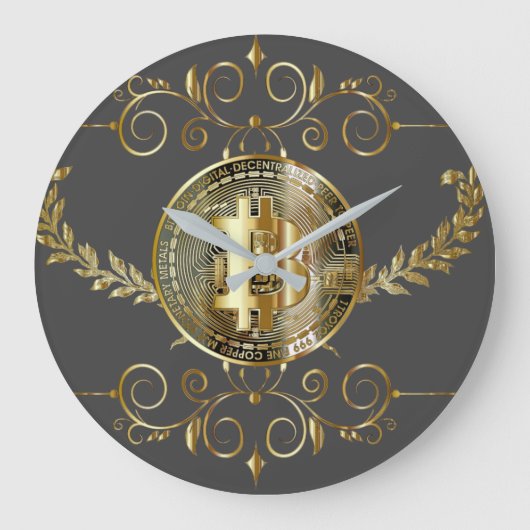 Bitcoin Gold Coin Brown Große Wanduhr (Vorderseite)