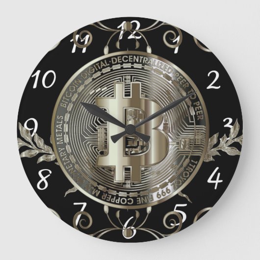 Bitcoin Gold Counter Black Money Design Round Cloc Große Wanduhr (Vorderseite)