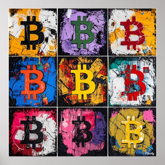 Bitcoin Graffiti Art Collection mit fett Farben Poster (Vorne)