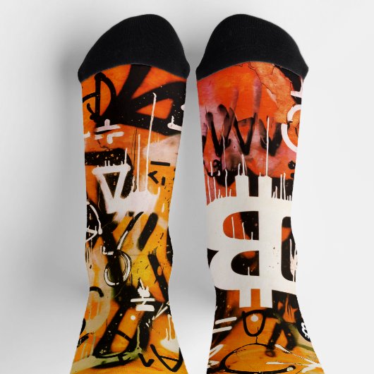 "Bitcoin Graffiti" (Stil #3) Street Art Socken (Oben)