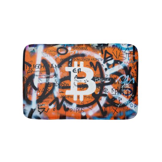 "Bitcoin Graffiti" (Stil #4) Street Art Badematte (Vorderseite)