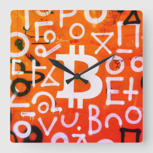 "Bitcoin Graffiti" (Stil #7) Street Art Quadratische Wanduhr