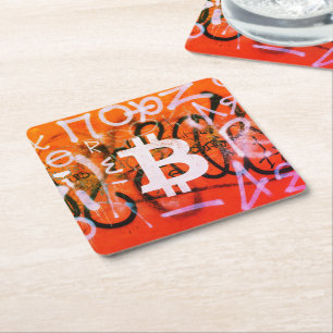 "Bitcoin Graffiti" (Stil #9) Street Art Rechteckiger Pappuntersetzer