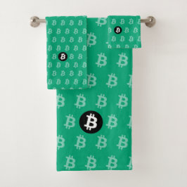 Bitcoin Grün-Blau (Stil 2) Badhandtuch Set
