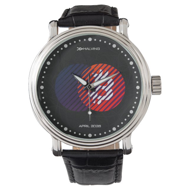 Bitcoin Halbierung 2028 (Stil: 2 / Miami) Armbanduhr (Vorderseite)