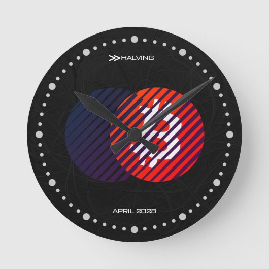 Bitcoin Halving 2028 (Stil: 2 / Miami) Runde Wanduhr (Vorderseite)
