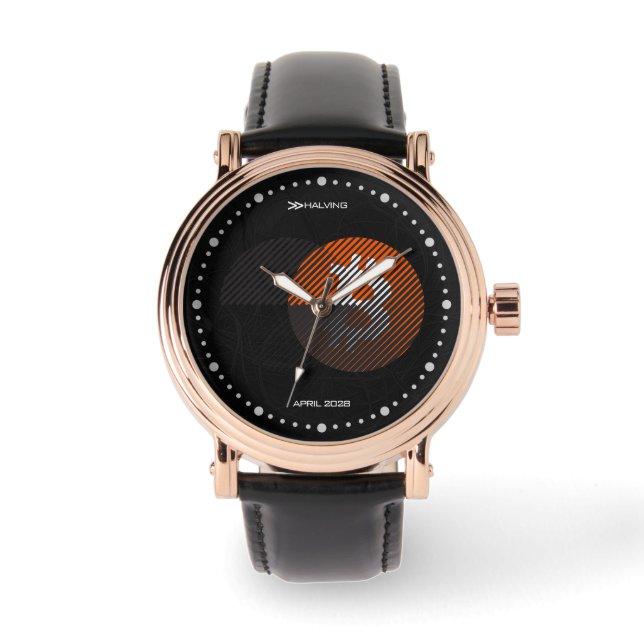 Bitcoin Halving 2028 (Stil: 3 / Klassisch Orange) Armbanduhr (Vorderseite)