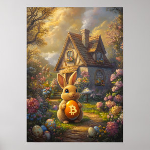 Bitcoin Happy Easter Bunny Rabbit Wall Art Poster