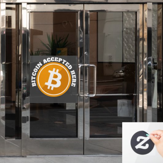 Bitcoin hier akzeptiert - digitale Kryptowährung Fensteraufkleber (Büro Tür)