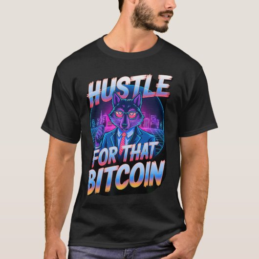 Bitcoin Hustle Wolf Boss Crypto Grind Digital T-Shirt (Vorderseite)